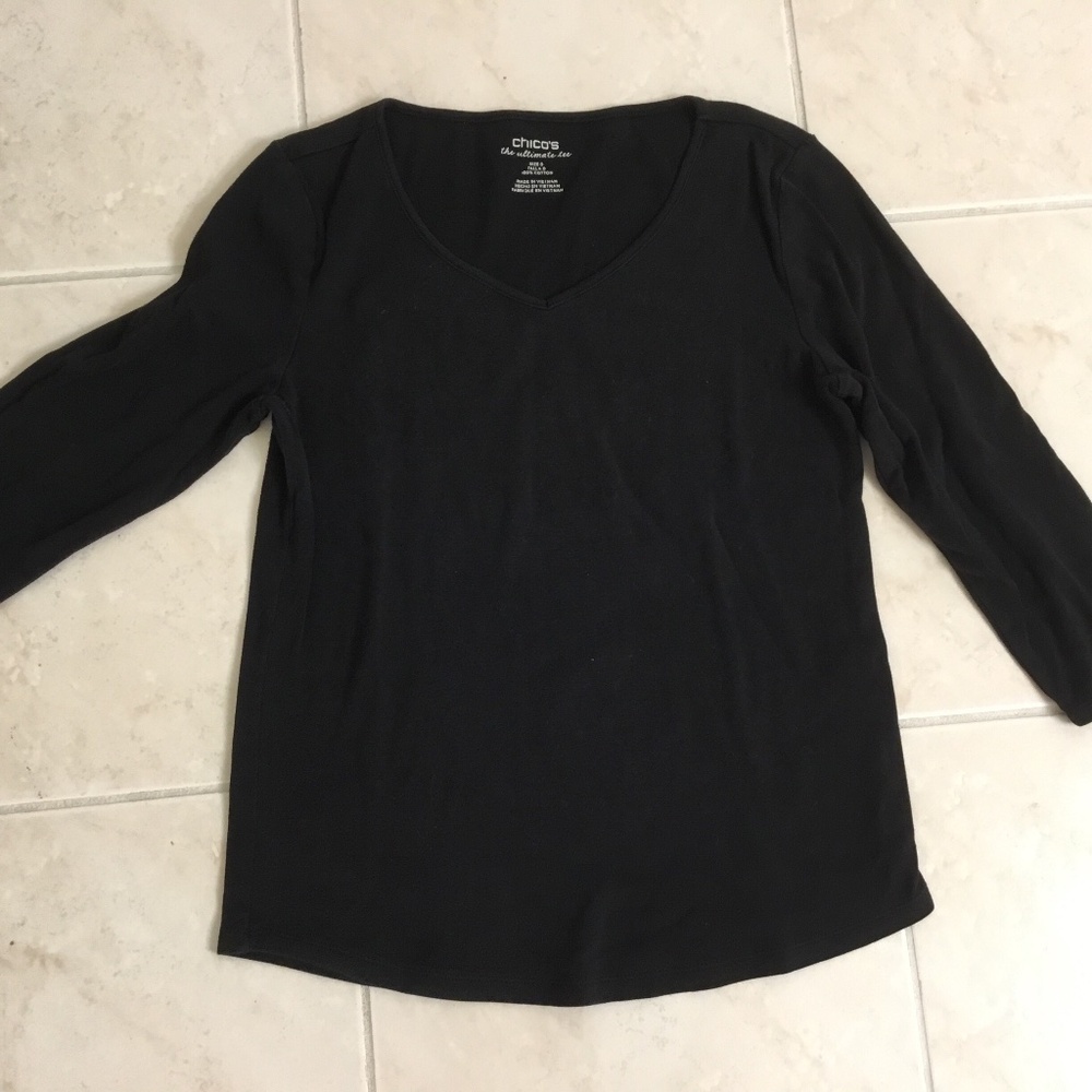 Chico’s V Neck and 3/4 Sleeve Top Black Size 0
